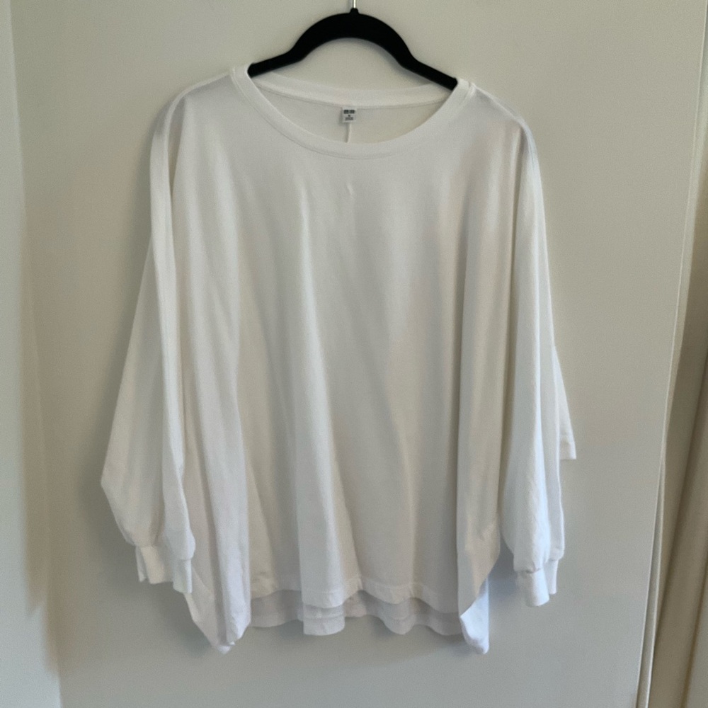 Uniqlo White Cotton Oversized 3/4 Sleeve T-Shirt